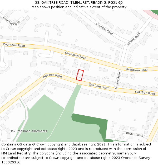 38, OAK TREE ROAD, TILEHURST, READING, RG31 6JX: Location map and indicative extent of plot