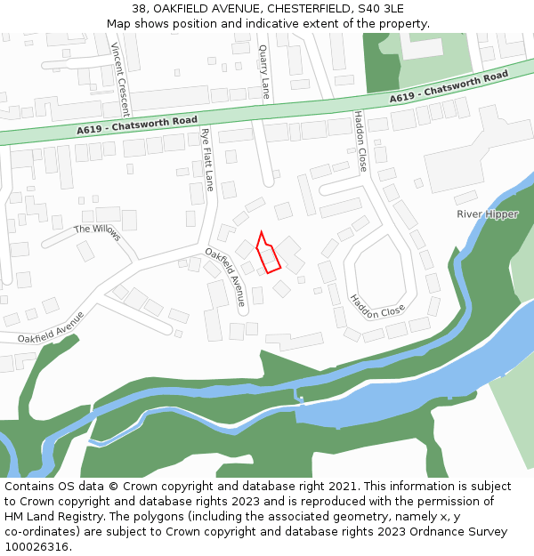 38, OAKFIELD AVENUE, CHESTERFIELD, S40 3LE: Location map and indicative extent of plot