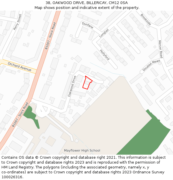 38, OAKWOOD DRIVE, BILLERICAY, CM12 0SA: Location map and indicative extent of plot