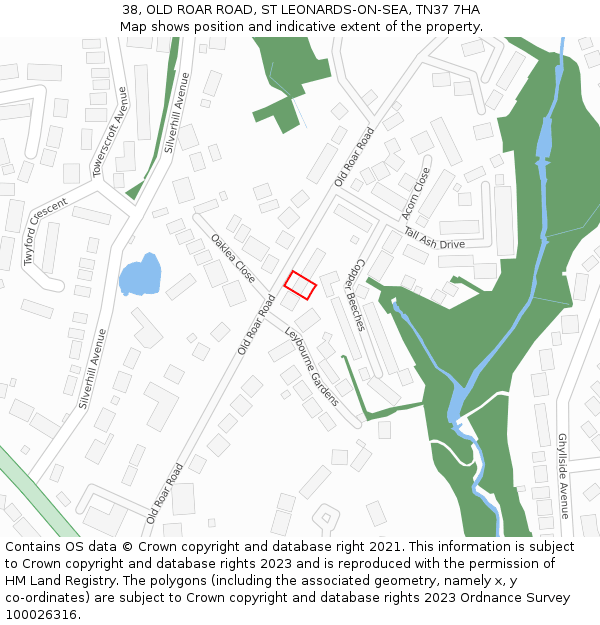 38, OLD ROAR ROAD, ST LEONARDS-ON-SEA, TN37 7HA: Location map and indicative extent of plot