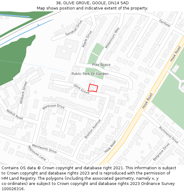 38, OLIVE GROVE, GOOLE, DN14 5AD: Location map and indicative extent of plot