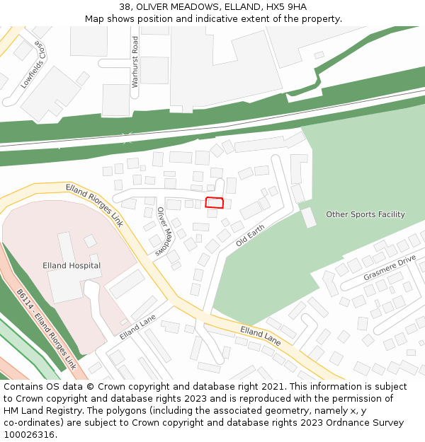 38, OLIVER MEADOWS, ELLAND, HX5 9HA: Location map and indicative extent of plot