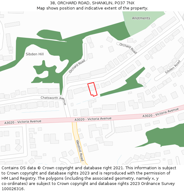 38, ORCHARD ROAD, SHANKLIN, PO37 7NX: Location map and indicative extent of plot