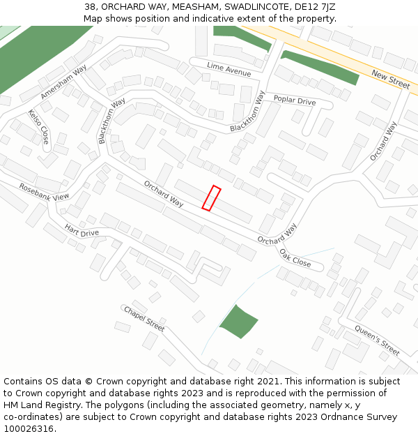 38, ORCHARD WAY, MEASHAM, SWADLINCOTE, DE12 7JZ: Location map and indicative extent of plot