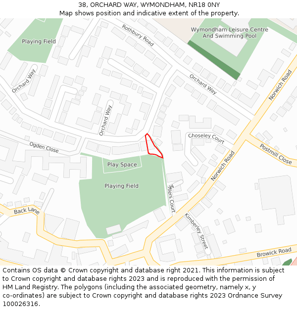 38, ORCHARD WAY, WYMONDHAM, NR18 0NY: Location map and indicative extent of plot