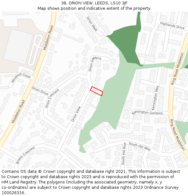 38, ORION VIEW, LEEDS, LS10 3JF: Location map and indicative extent of plot