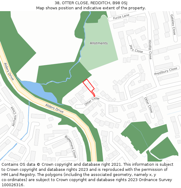 38, OTTER CLOSE, REDDITCH, B98 0SJ: Location map and indicative extent of plot