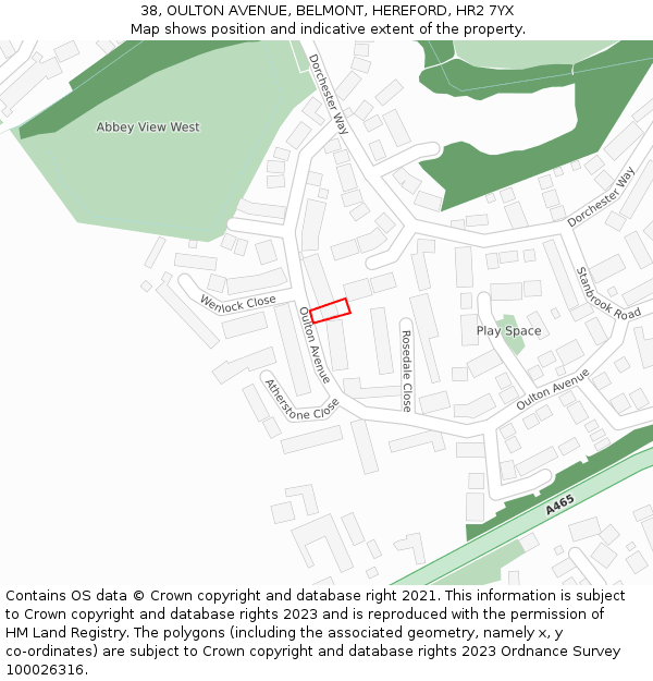 38, OULTON AVENUE, BELMONT, HEREFORD, HR2 7YX: Location map and indicative extent of plot