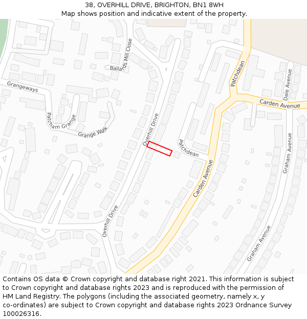 38, OVERHILL DRIVE, BRIGHTON, BN1 8WH: Location map and indicative extent of plot