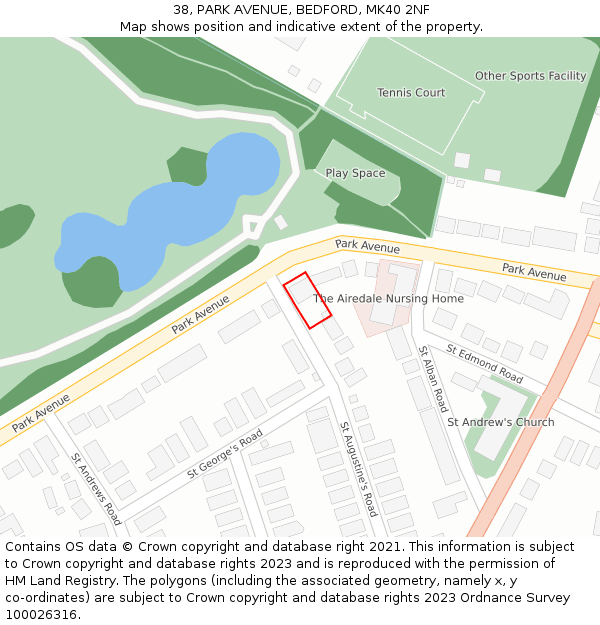 38, PARK AVENUE, BEDFORD, MK40 2NF: Location map and indicative extent of plot