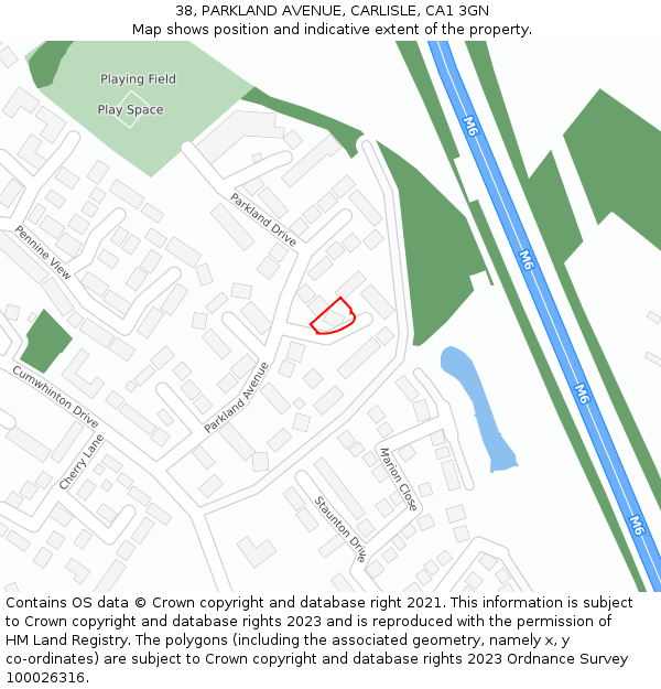 38, PARKLAND AVENUE, CARLISLE, CA1 3GN: Location map and indicative extent of plot