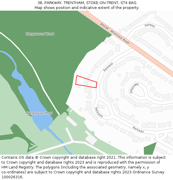 38, PARKWAY, TRENTHAM, STOKE-ON-TRENT, ST4 8AG: Location map and indicative extent of plot