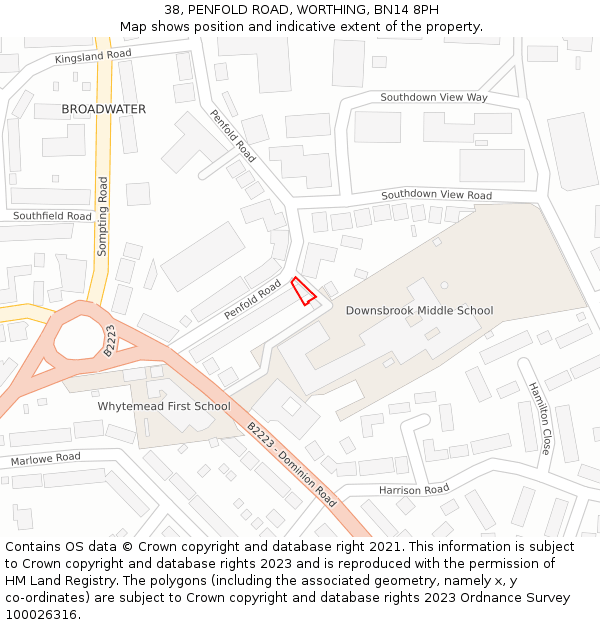 38, PENFOLD ROAD, WORTHING, BN14 8PH: Location map and indicative extent of plot