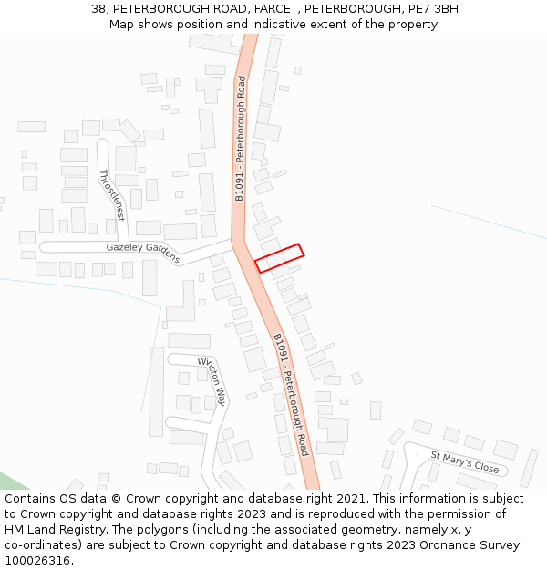 38, PETERBOROUGH ROAD, FARCET, PETERBOROUGH, PE7 3BH: Location map and indicative extent of plot