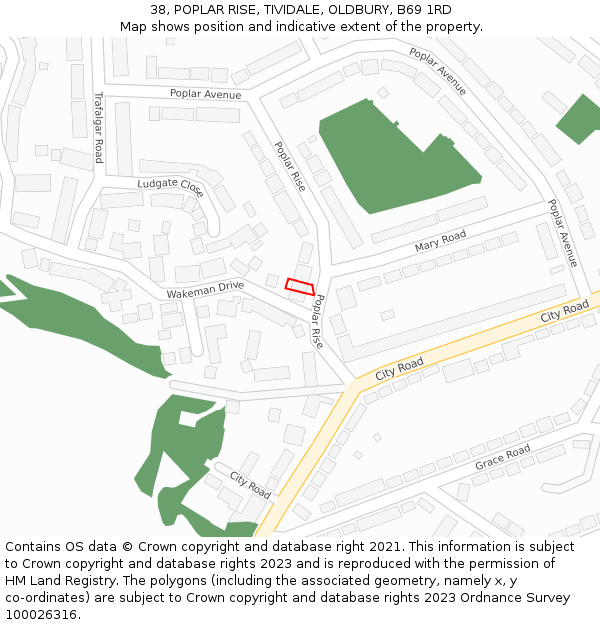 38, POPLAR RISE, TIVIDALE, OLDBURY, B69 1RD: Location map and indicative extent of plot
