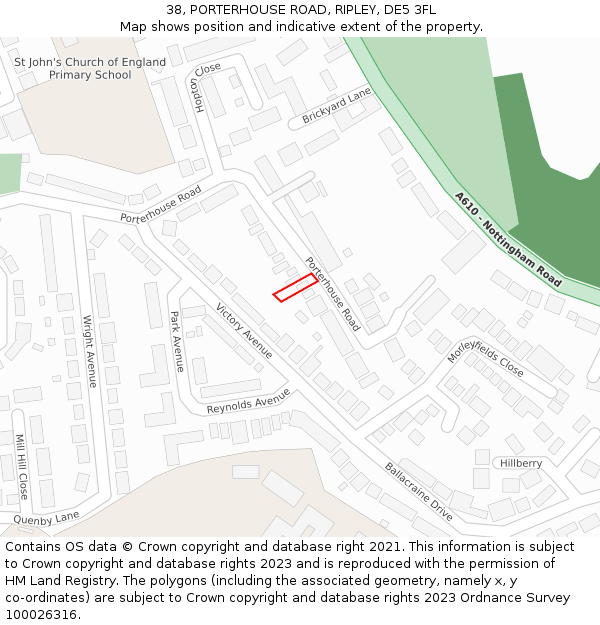 38, PORTERHOUSE ROAD, RIPLEY, DE5 3FL: Location map and indicative extent of plot