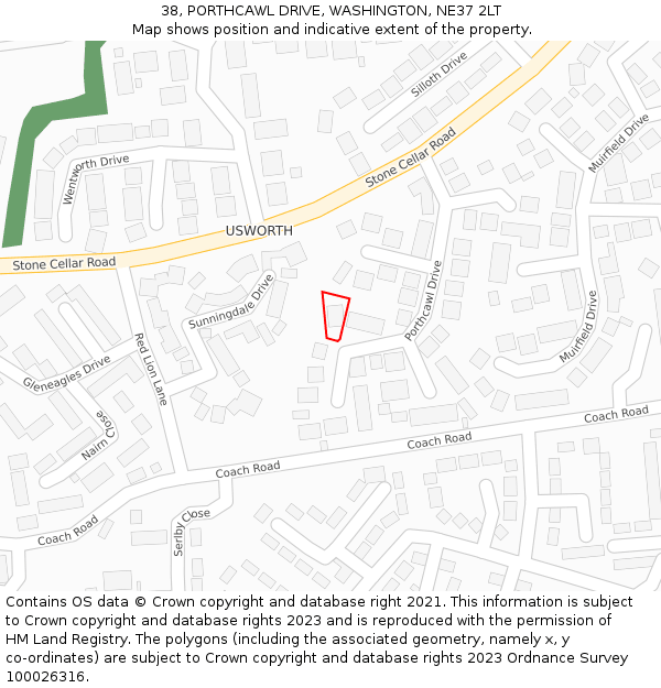 38, PORTHCAWL DRIVE, WASHINGTON, NE37 2LT: Location map and indicative extent of plot