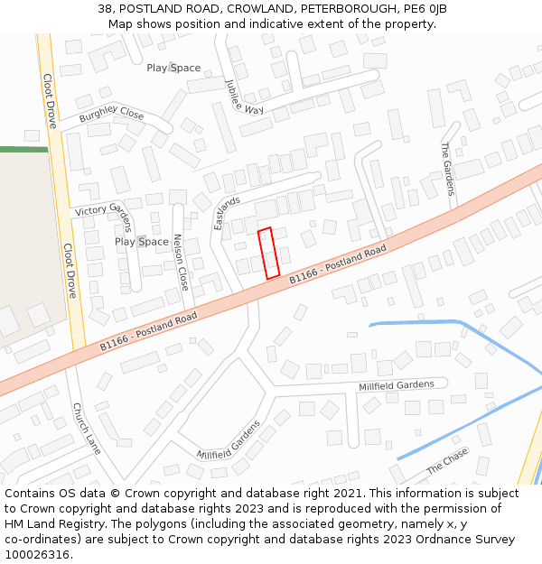 38, POSTLAND ROAD, CROWLAND, PETERBOROUGH, PE6 0JB: Location map and indicative extent of plot