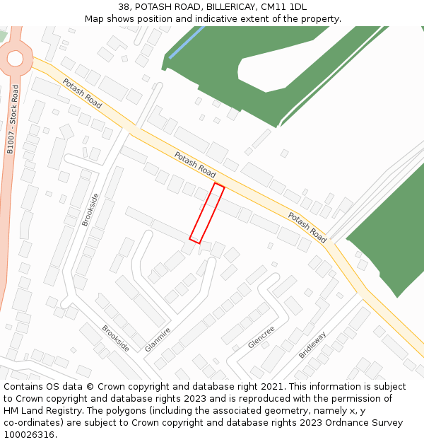 38, POTASH ROAD, BILLERICAY, CM11 1DL: Location map and indicative extent of plot