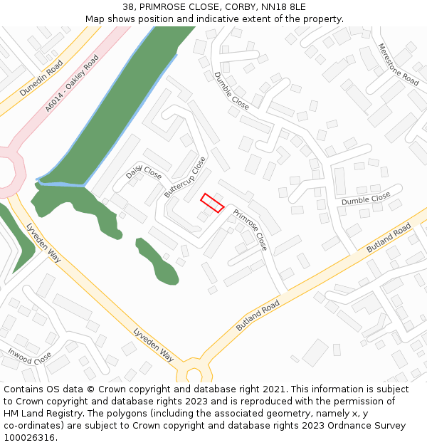 38, PRIMROSE CLOSE, CORBY, NN18 8LE: Location map and indicative extent of plot