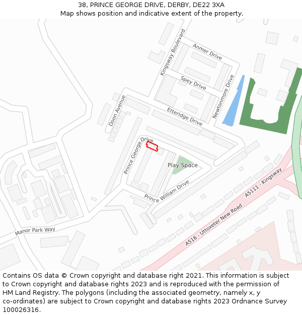 38, PRINCE GEORGE DRIVE, DERBY, DE22 3XA: Location map and indicative extent of plot