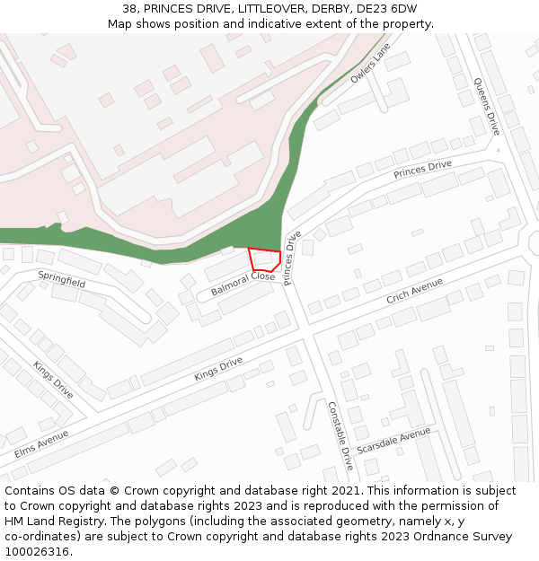 38, PRINCES DRIVE, LITTLEOVER, DERBY, DE23 6DW: Location map and indicative extent of plot