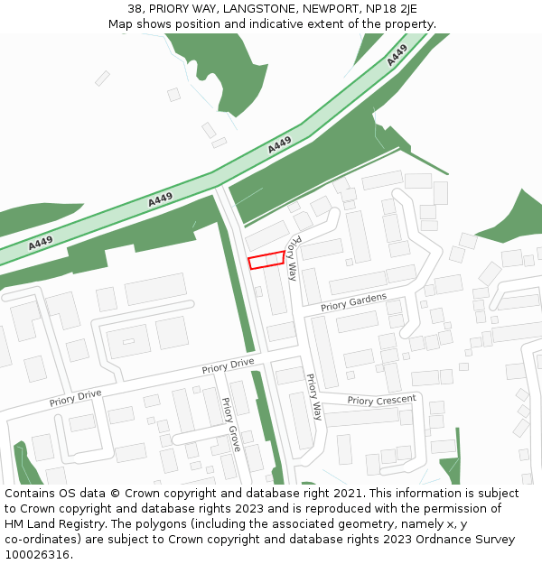 38, PRIORY WAY, LANGSTONE, NEWPORT, NP18 2JE: Location map and indicative extent of plot