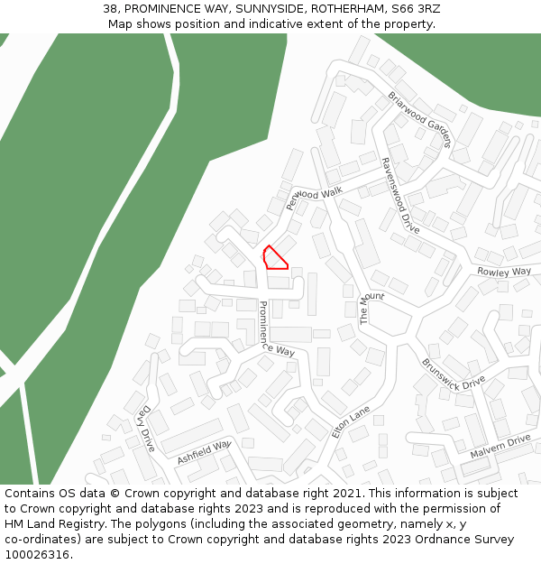 38, PROMINENCE WAY, SUNNYSIDE, ROTHERHAM, S66 3RZ: Location map and indicative extent of plot