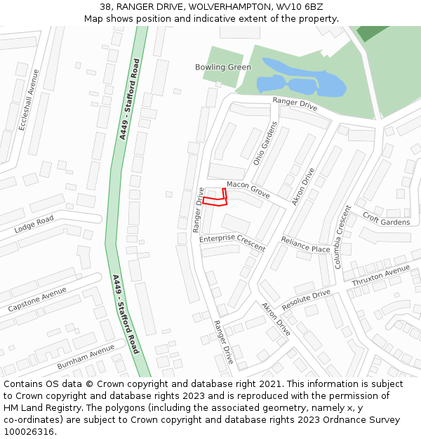 38, RANGER DRIVE, WOLVERHAMPTON, WV10 6BZ: Location map and indicative extent of plot