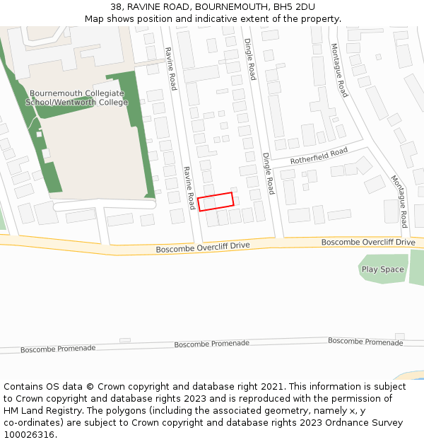 38, RAVINE ROAD, BOURNEMOUTH, BH5 2DU: Location map and indicative extent of plot