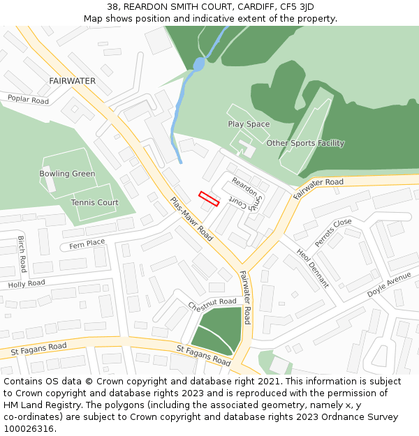 38, REARDON SMITH COURT, CARDIFF, CF5 3JD: Location map and indicative extent of plot