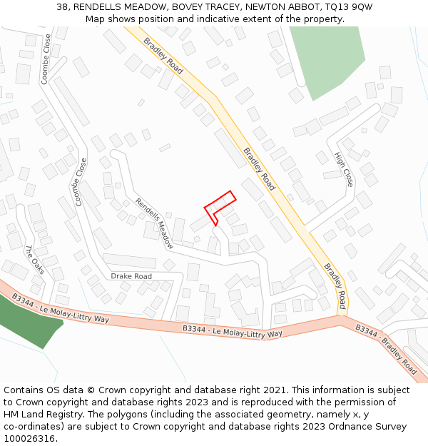 38, RENDELLS MEADOW, BOVEY TRACEY, NEWTON ABBOT, TQ13 9QW: Location map and indicative extent of plot