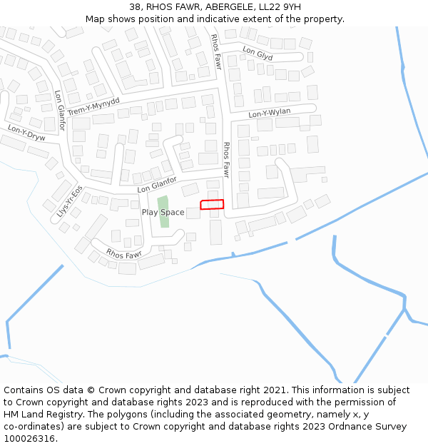 38, RHOS FAWR, ABERGELE, LL22 9YH: Location map and indicative extent of plot