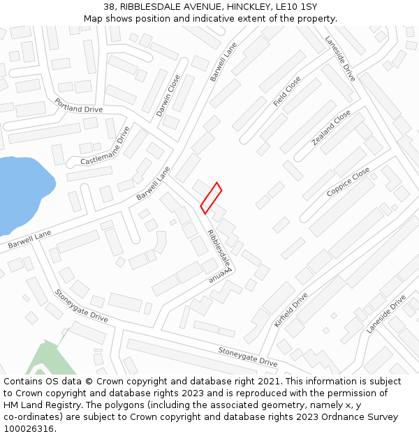 38, RIBBLESDALE AVENUE, HINCKLEY, LE10 1SY: Location map and indicative extent of plot
