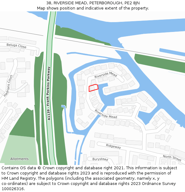 38, RIVERSIDE MEAD, PETERBOROUGH, PE2 8JN: Location map and indicative extent of plot