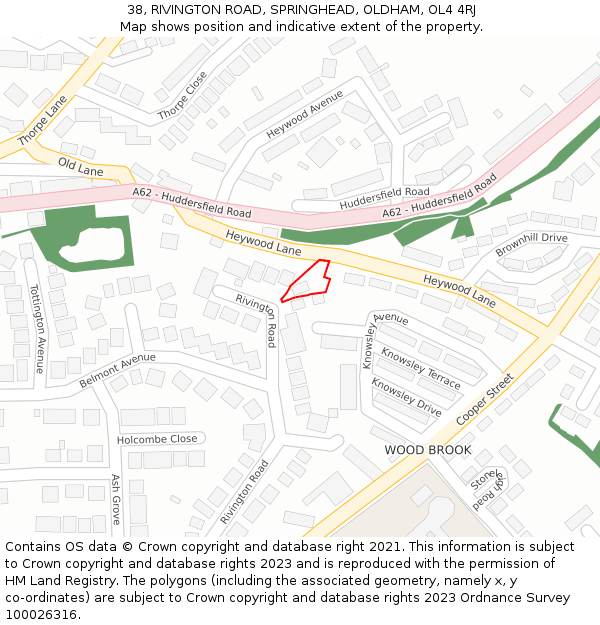 38, RIVINGTON ROAD, SPRINGHEAD, OLDHAM, OL4 4RJ: Location map and indicative extent of plot