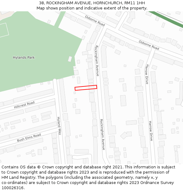 38, ROCKINGHAM AVENUE, HORNCHURCH, RM11 1HH: Location map and indicative extent of plot