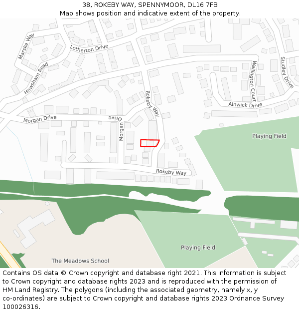 38, ROKEBY WAY, SPENNYMOOR, DL16 7FB: Location map and indicative extent of plot