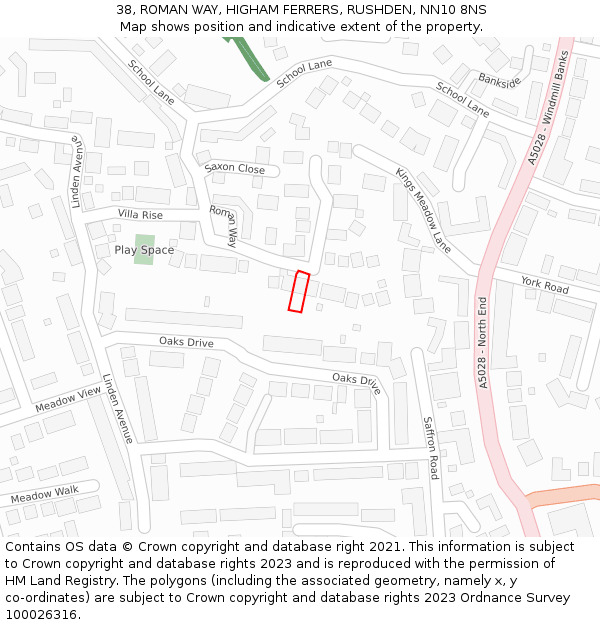 38, ROMAN WAY, HIGHAM FERRERS, RUSHDEN, NN10 8NS: Location map and indicative extent of plot