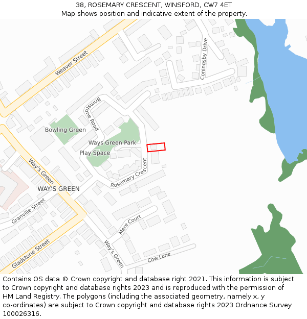 38, ROSEMARY CRESCENT, WINSFORD, CW7 4ET: Location map and indicative extent of plot