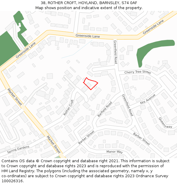 38, ROTHER CROFT, HOYLAND, BARNSLEY, S74 0AF: Location map and indicative extent of plot