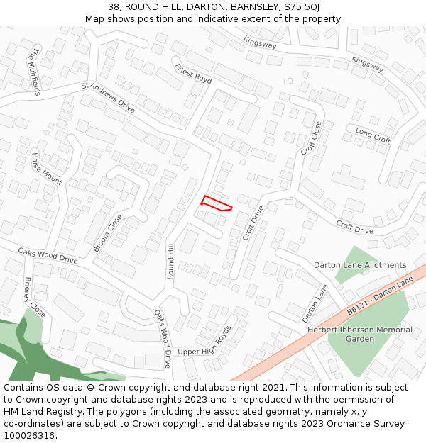 38, ROUND HILL, DARTON, BARNSLEY, S75 5QJ: Location map and indicative extent of plot