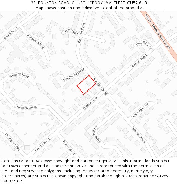38, ROUNTON ROAD, CHURCH CROOKHAM, FLEET, GU52 6HB: Location map and indicative extent of plot