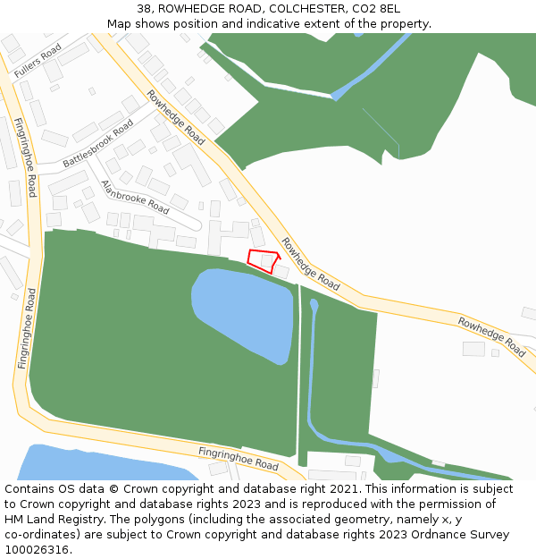 38, ROWHEDGE ROAD, COLCHESTER, CO2 8EL: Location map and indicative extent of plot