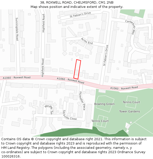 38, ROXWELL ROAD, CHELMSFORD, CM1 2NB: Location map and indicative extent of plot