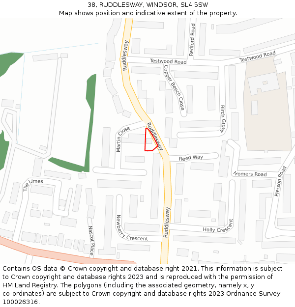 38, RUDDLESWAY, WINDSOR, SL4 5SW: Location map and indicative extent of plot