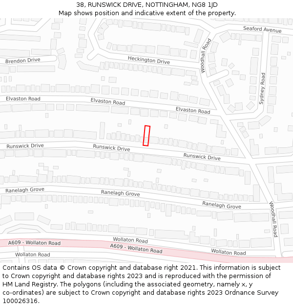 38, RUNSWICK DRIVE, NOTTINGHAM, NG8 1JD: Location map and indicative extent of plot