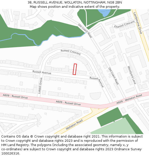 38, RUSSELL AVENUE, WOLLATON, NOTTINGHAM, NG8 2BN: Location map and indicative extent of plot