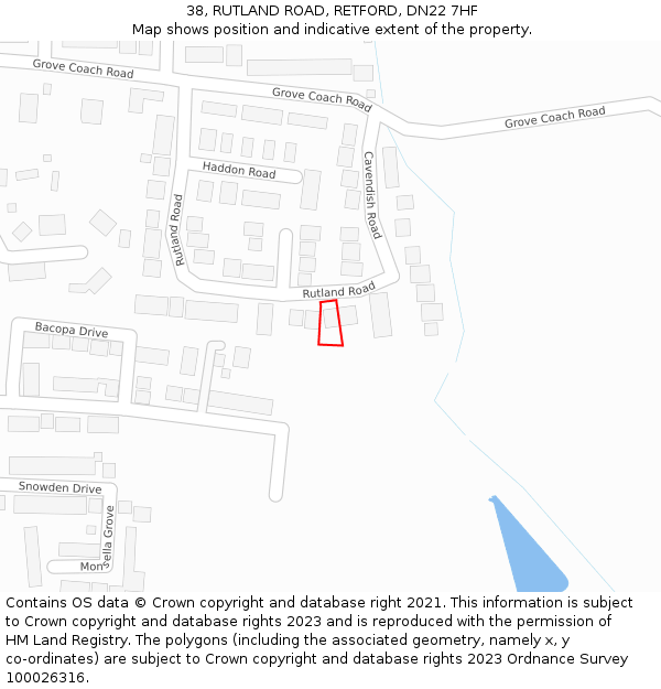 38, RUTLAND ROAD, RETFORD, DN22 7HF: Location map and indicative extent of plot