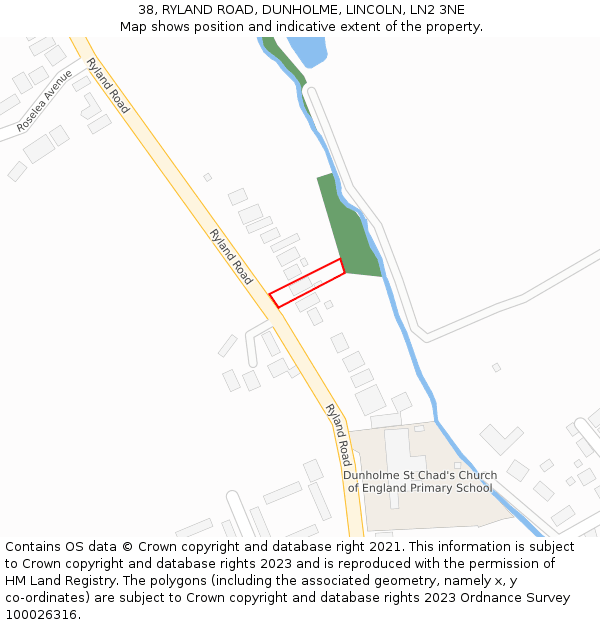 38, RYLAND ROAD, DUNHOLME, LINCOLN, LN2 3NE: Location map and indicative extent of plot